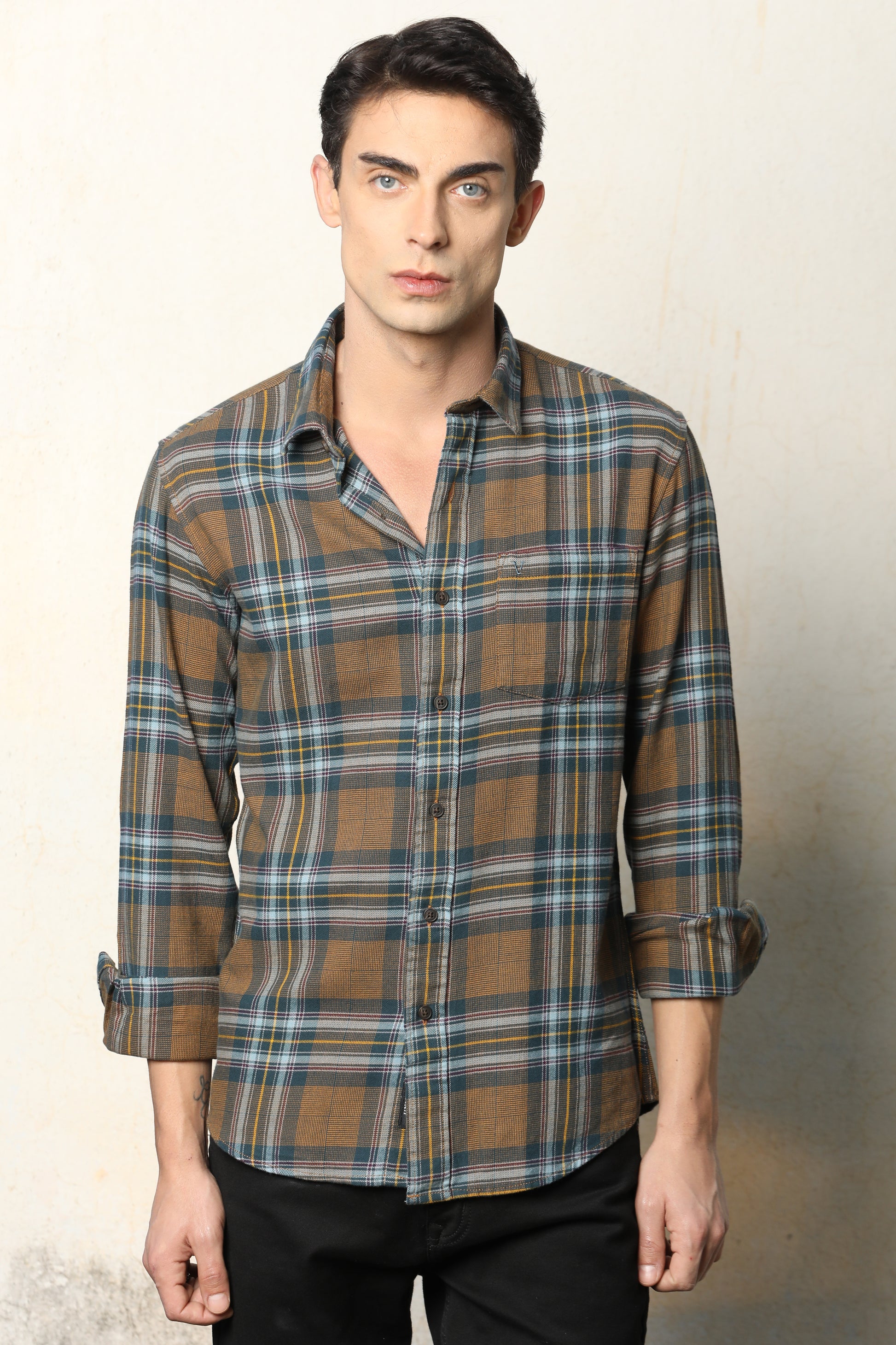 Brown & Blue Checked Casual Shirt – Slim Fit | IVYN - IVYN