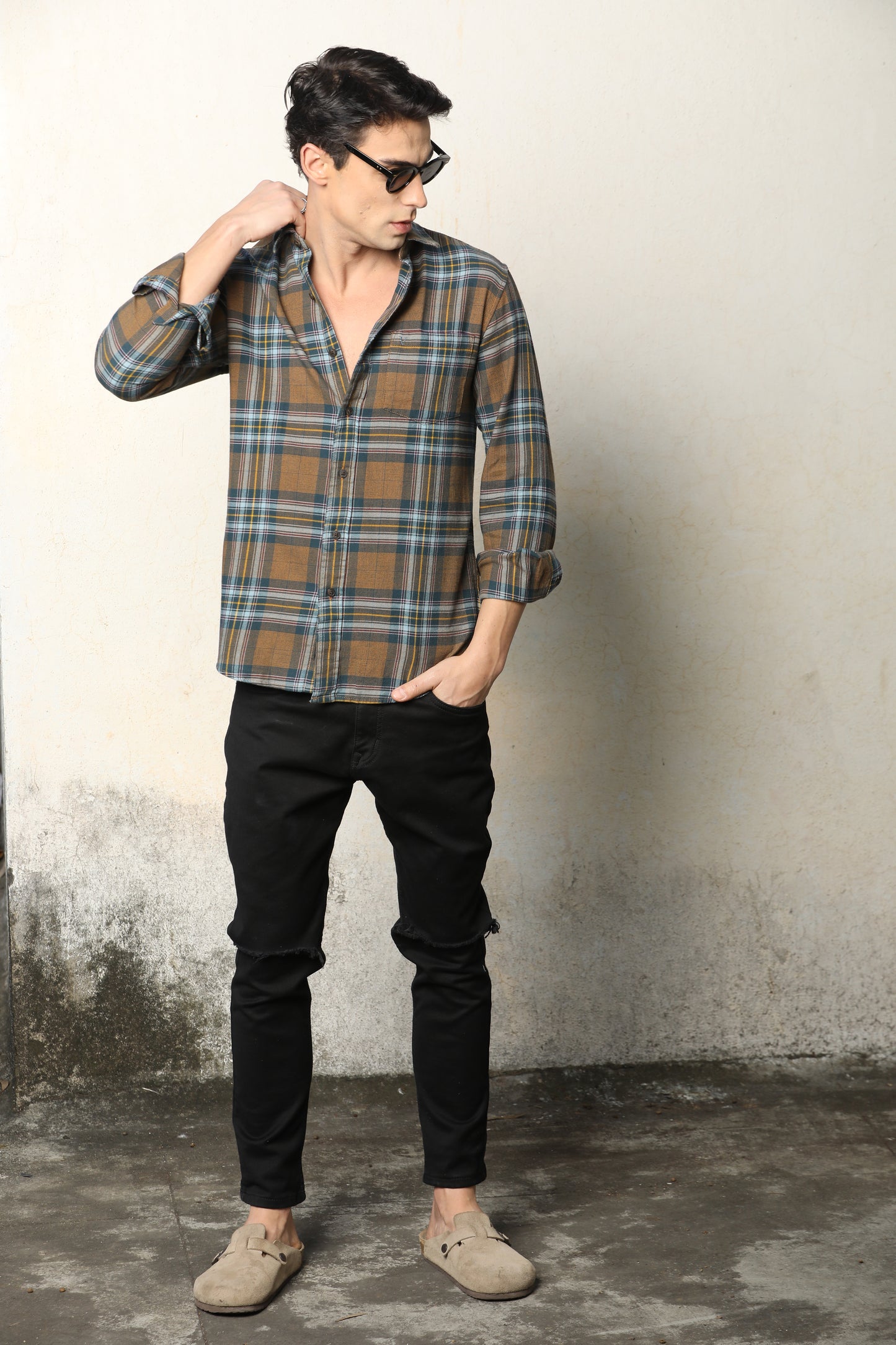 Brown & Blue Checked Casual Shirt – Slim Fit | IVYN - IVYN