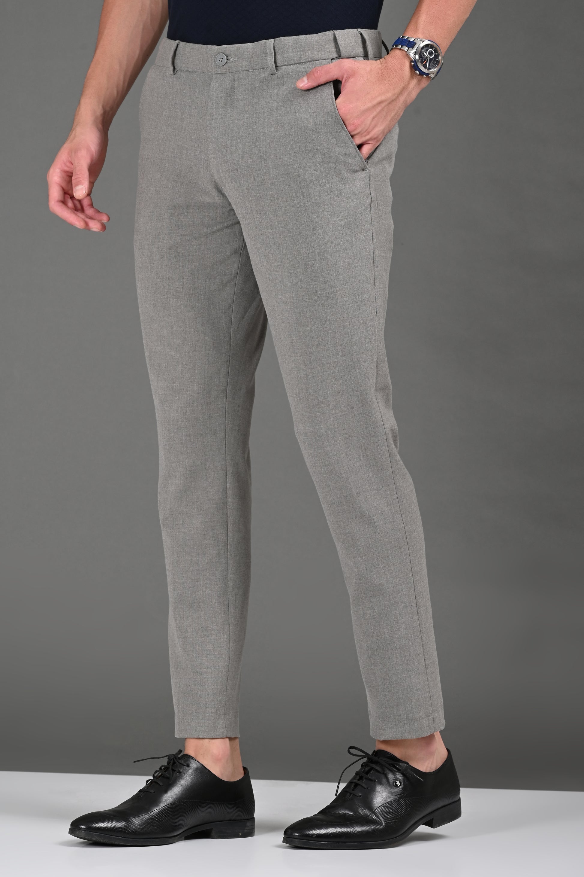 Omniwear Automatic Series – Grey Ankle Fit 4-Way Stretch Trousers - IVYN