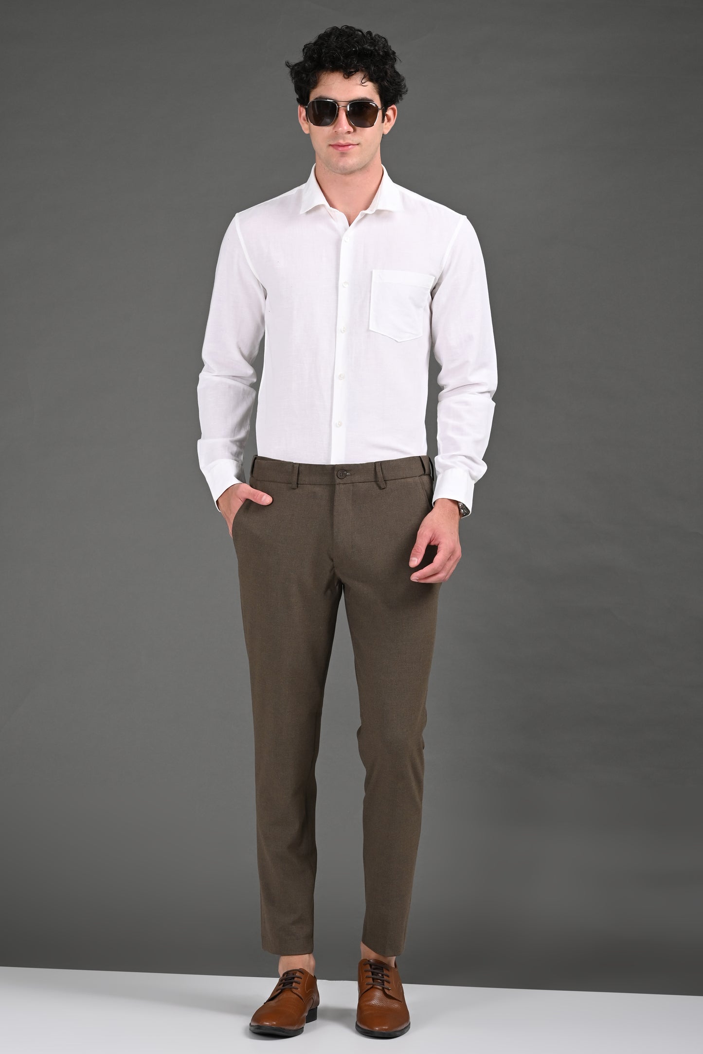 Omniwear Automatic Series – Rich Brown Mélange Ankle Fit 4-Way Stretch Trousers - IVYN