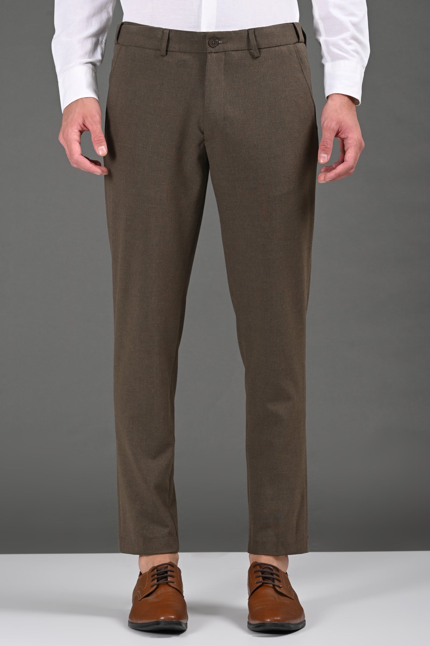 Omniwear Automatic Series – Rich Brown Mélange Ankle Fit 4-Way Stretch Trousers - IVYN