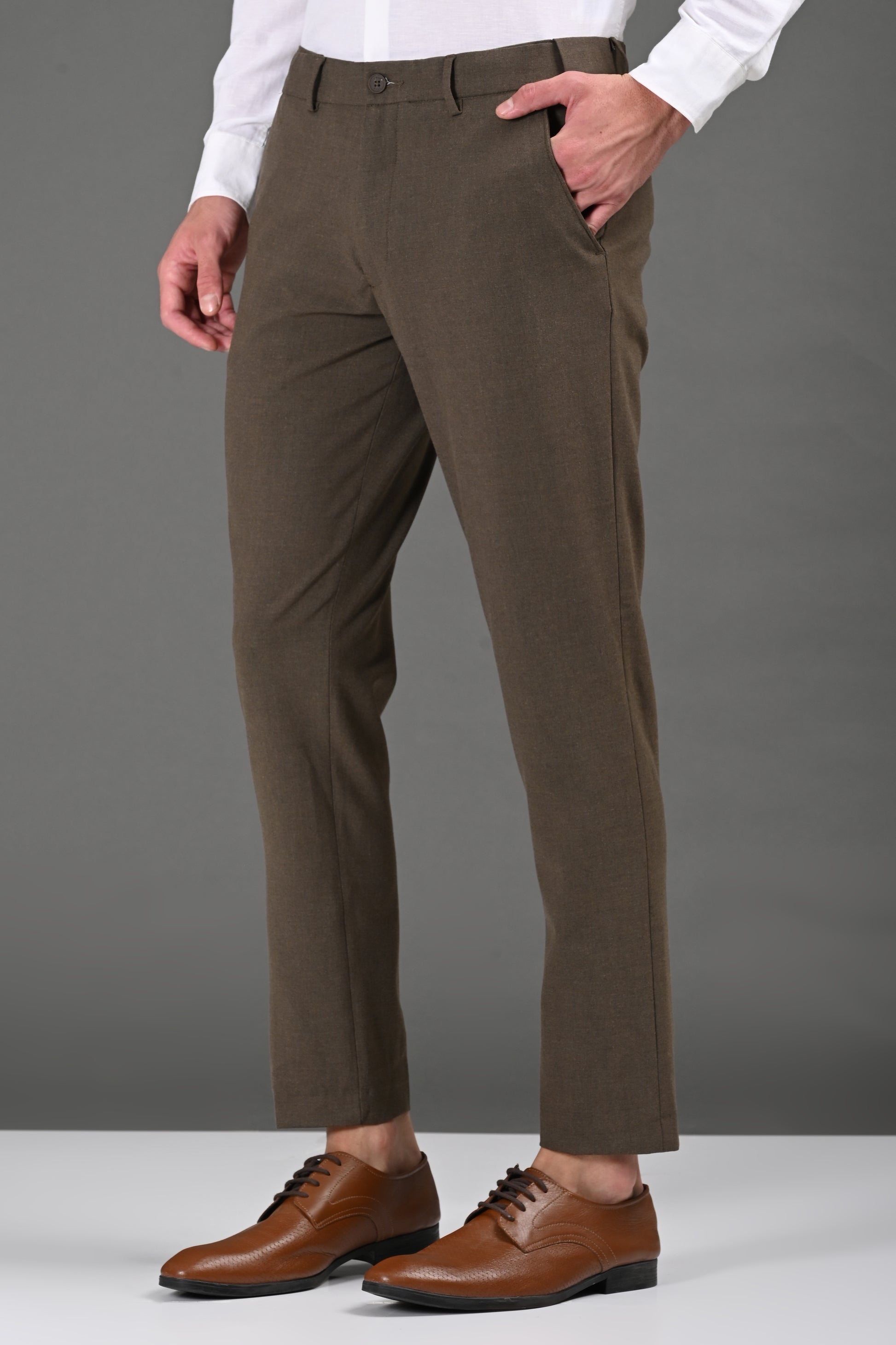 Omniwear Automatic Series – Rich Brown Mélange Ankle Fit 4-Way Stretch Trousers - IVYN