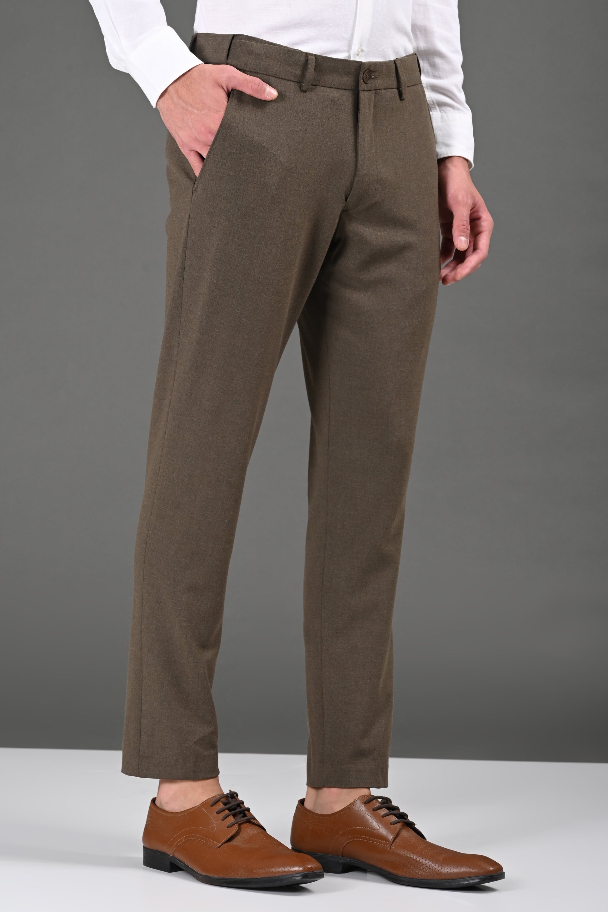 Omniwear Automatic Series – Rich Brown Mélange Ankle Fit 4-Way Stretch Trousers - IVYN
