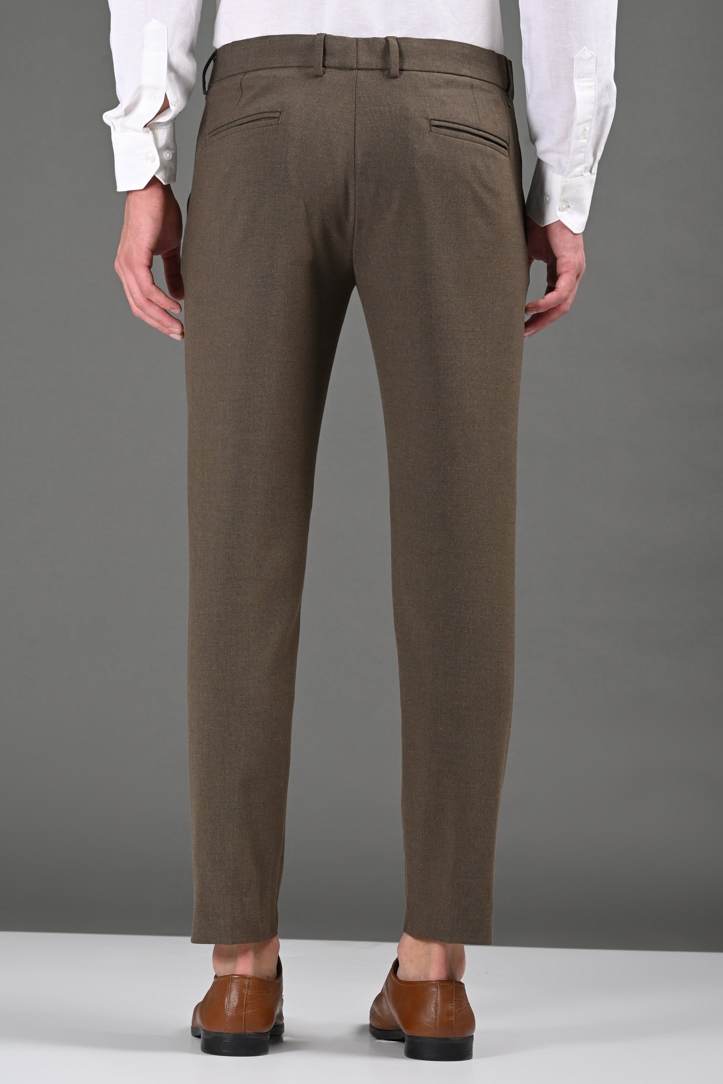 Omniwear Automatic Series – Rich Brown Mélange Ankle Fit 4-Way Stretch Trousers - IVYN