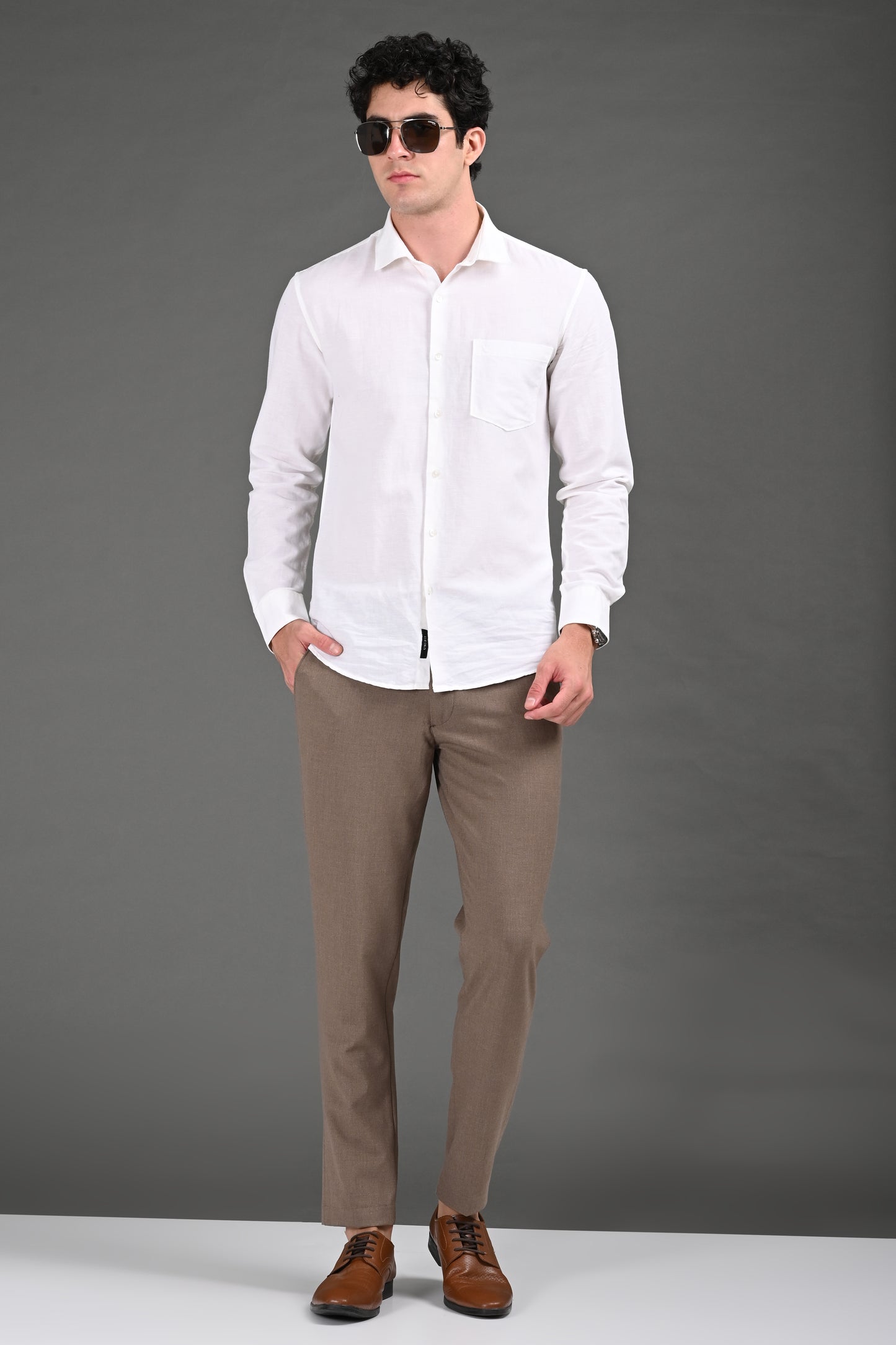 Omniwear Automatic Series – Taupe Brown Mélange Ankle Fit 4-Way Stretch Trousers