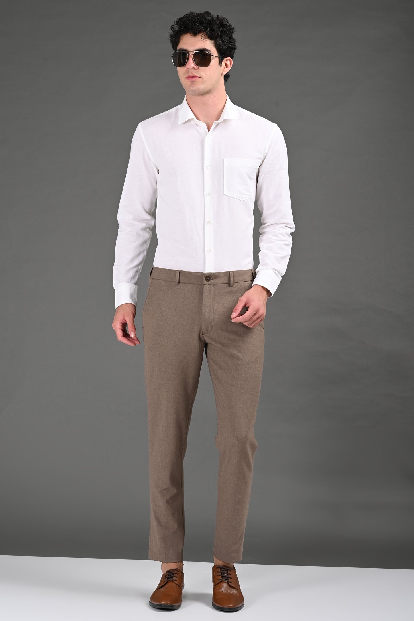 Omniwear Automatic Series – Taupe Brown Mélange Ankle Fit 4-Way Stretch Trousers - IVYN