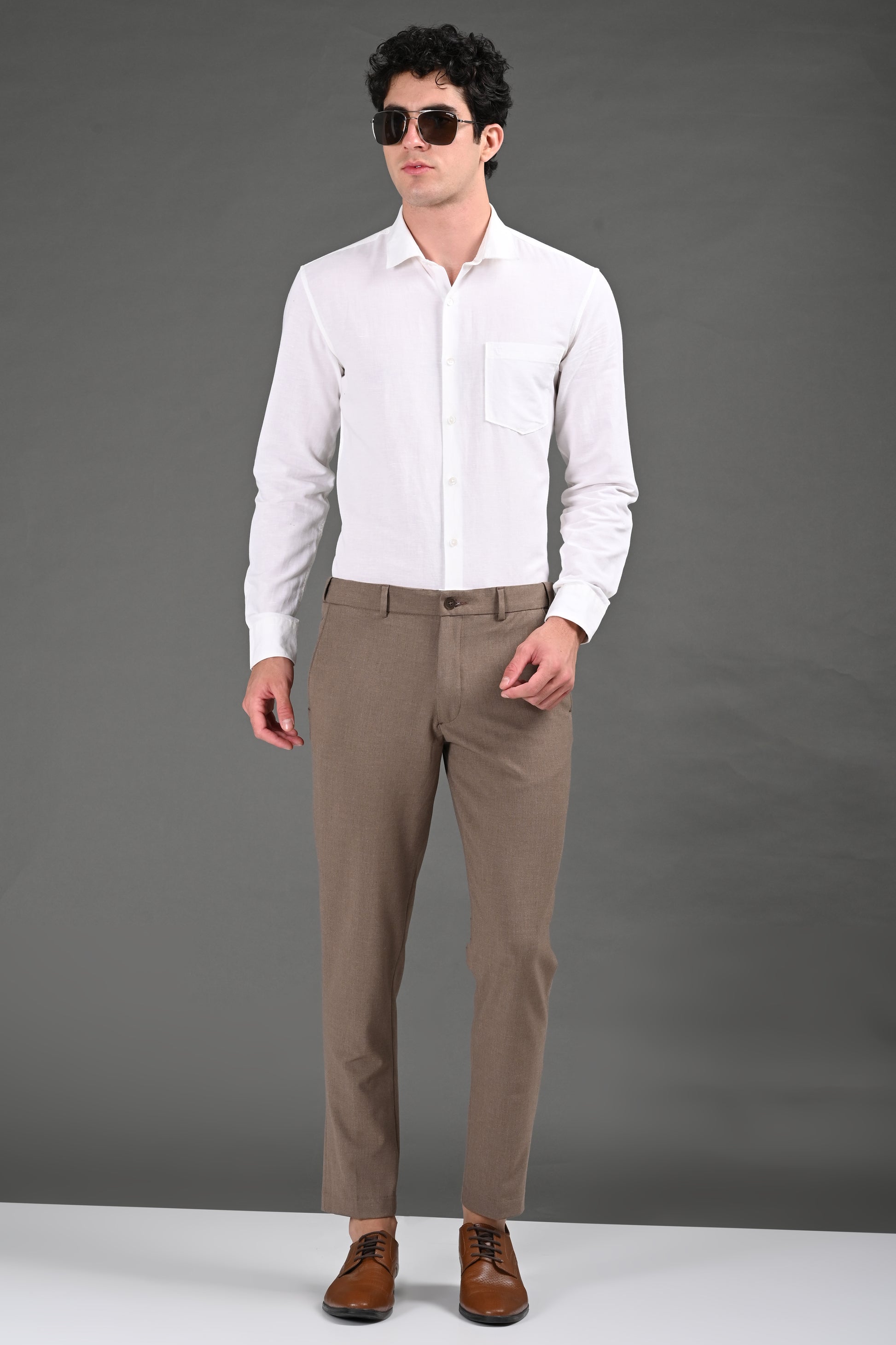 Omniwear Automatic Series – Taupe Brown Mélange Ankle Fit 4-Way Stretch Trousers - IVYN