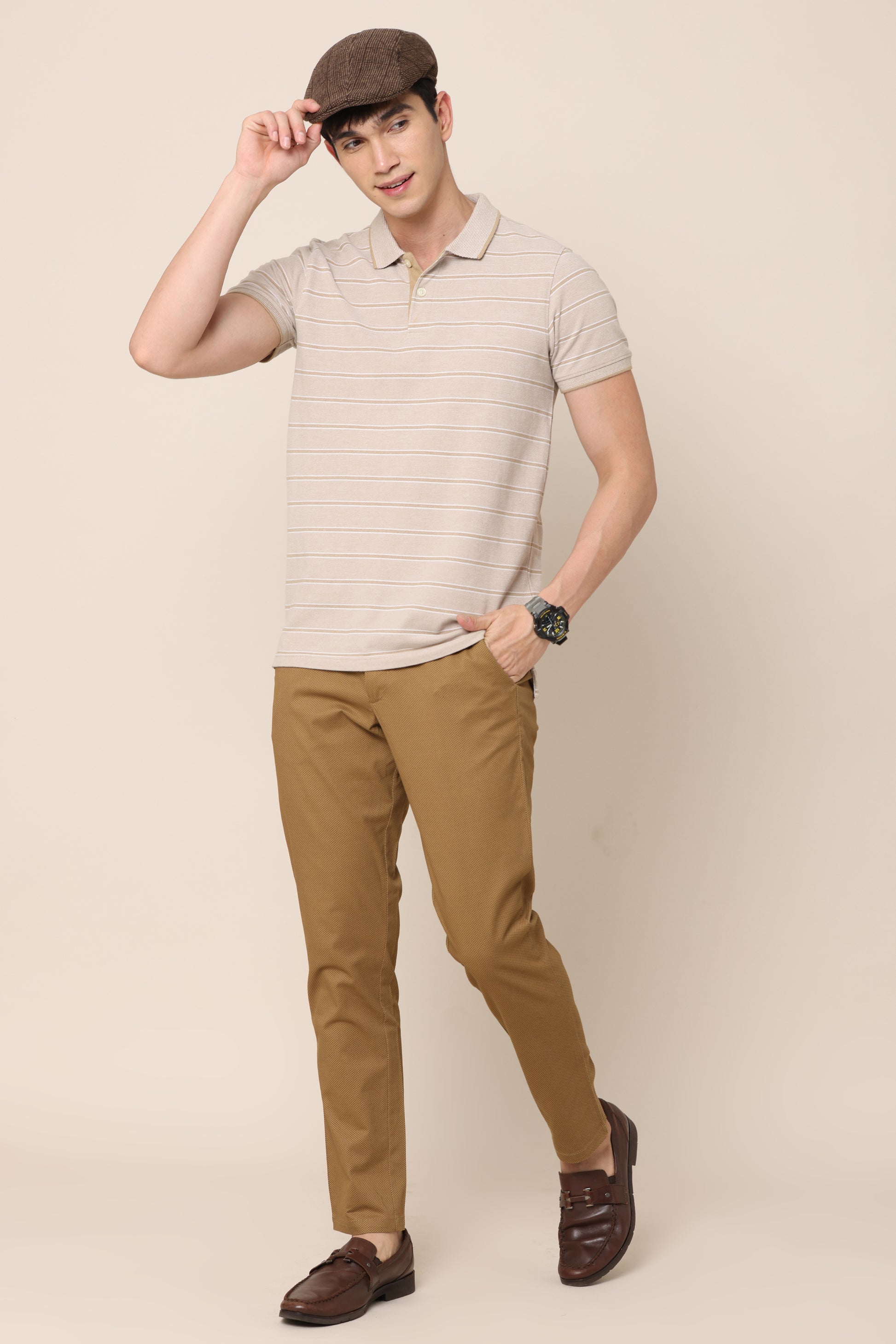 Classic Chocolate  Brown Cotton Checked Chinos - IVYN