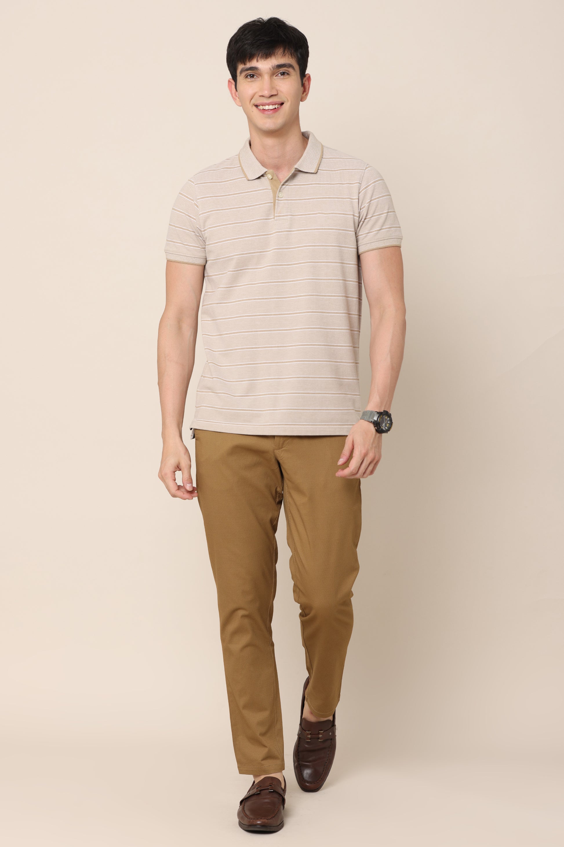 Classic Chocolate  Brown Cotton Checked Chinos - IVYN