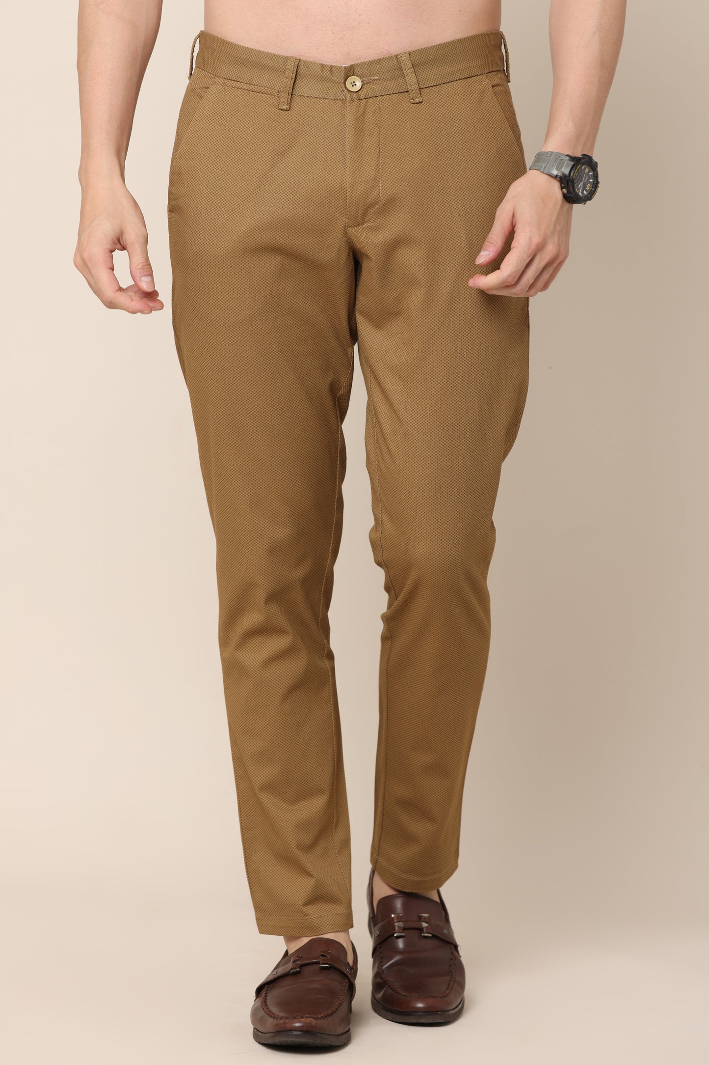 Classic Chocolate Brown Cotton Checked Chinos - IVYN