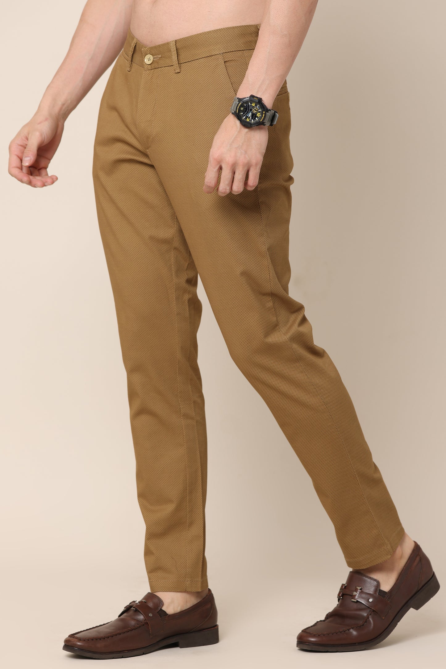 Classic Chocolate Brown Cotton Checked Chinos - IVYN