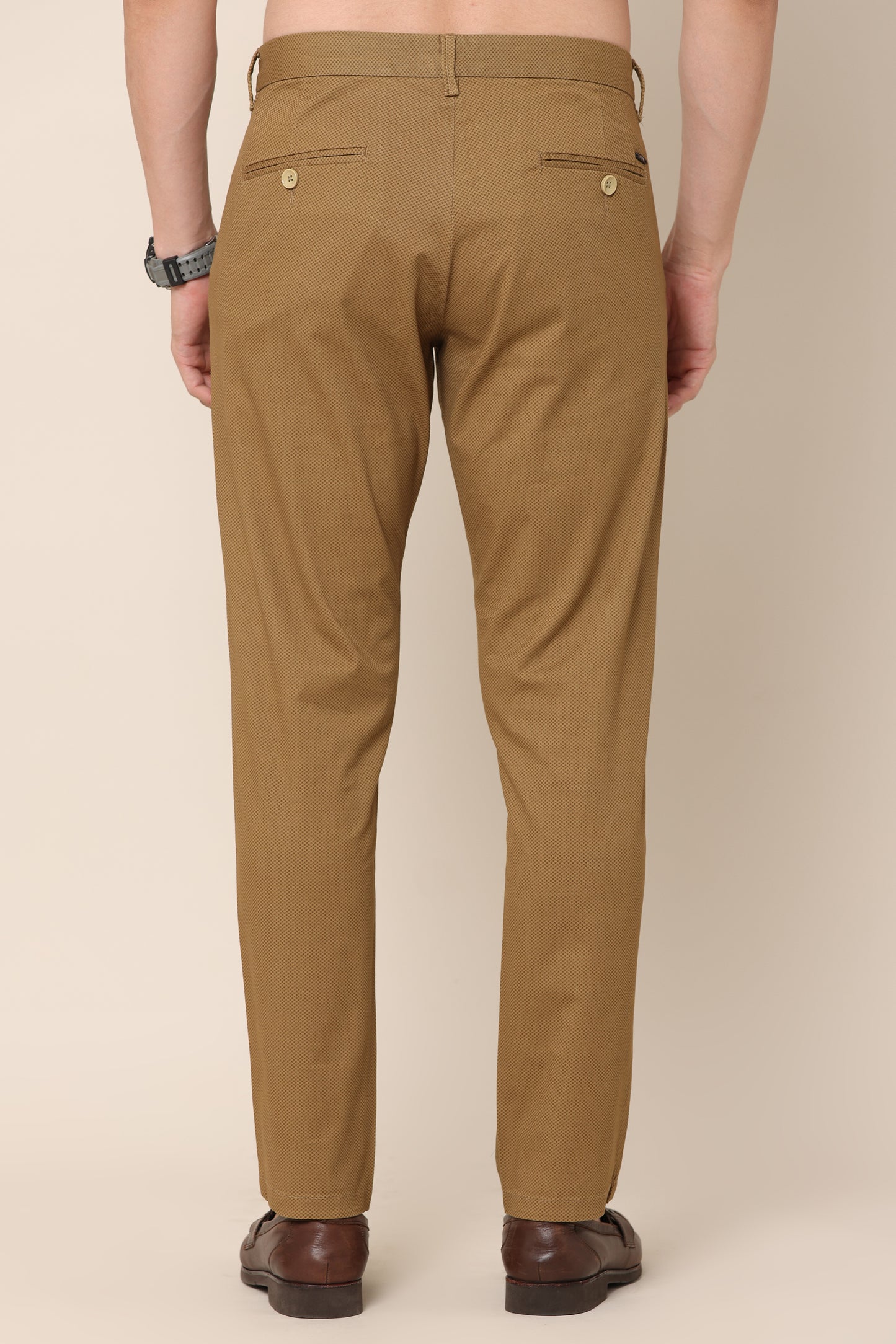 Classic Chocolate Brown Cotton Checked Chinos - IVYN