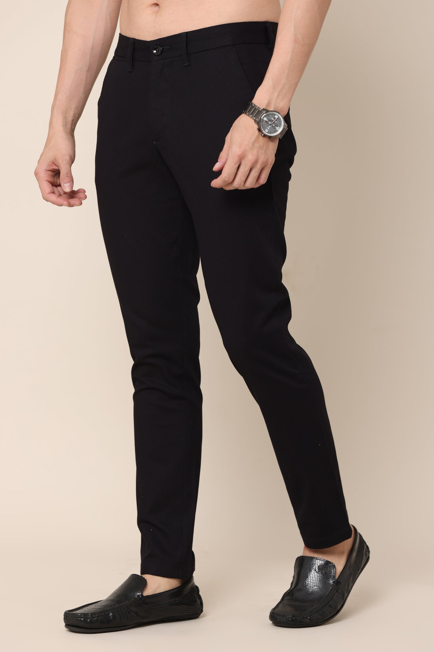 Classic Black Dobby Cotton Chinos - IVYN