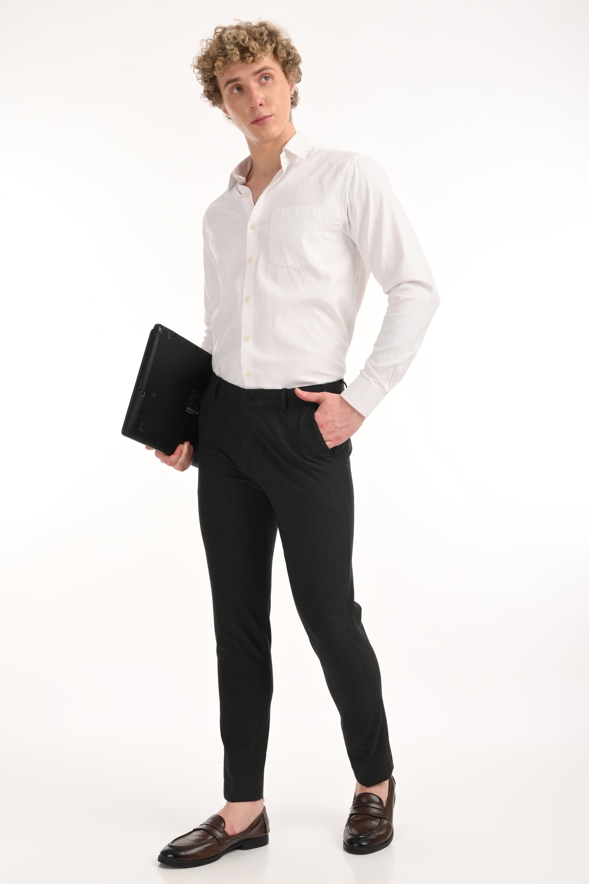 Omniwear Automatic Series – Charcoal Mélange Ankle Fit 4-Way Stretch Trousers - IVYN