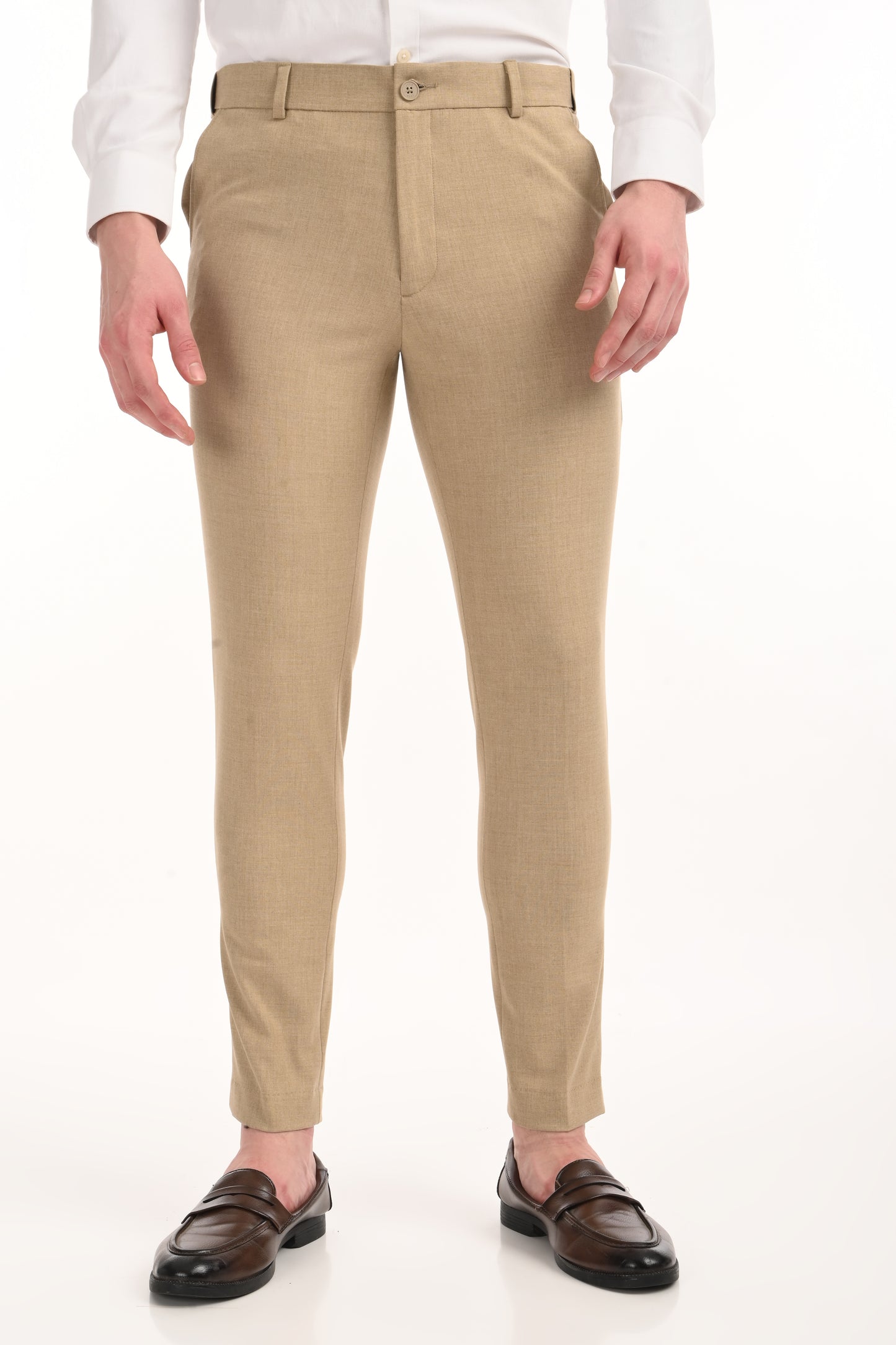 Omniwear Automatic Series – Beige Mélange Ankle Fit 4-Way Stretch Trousers - IVYN