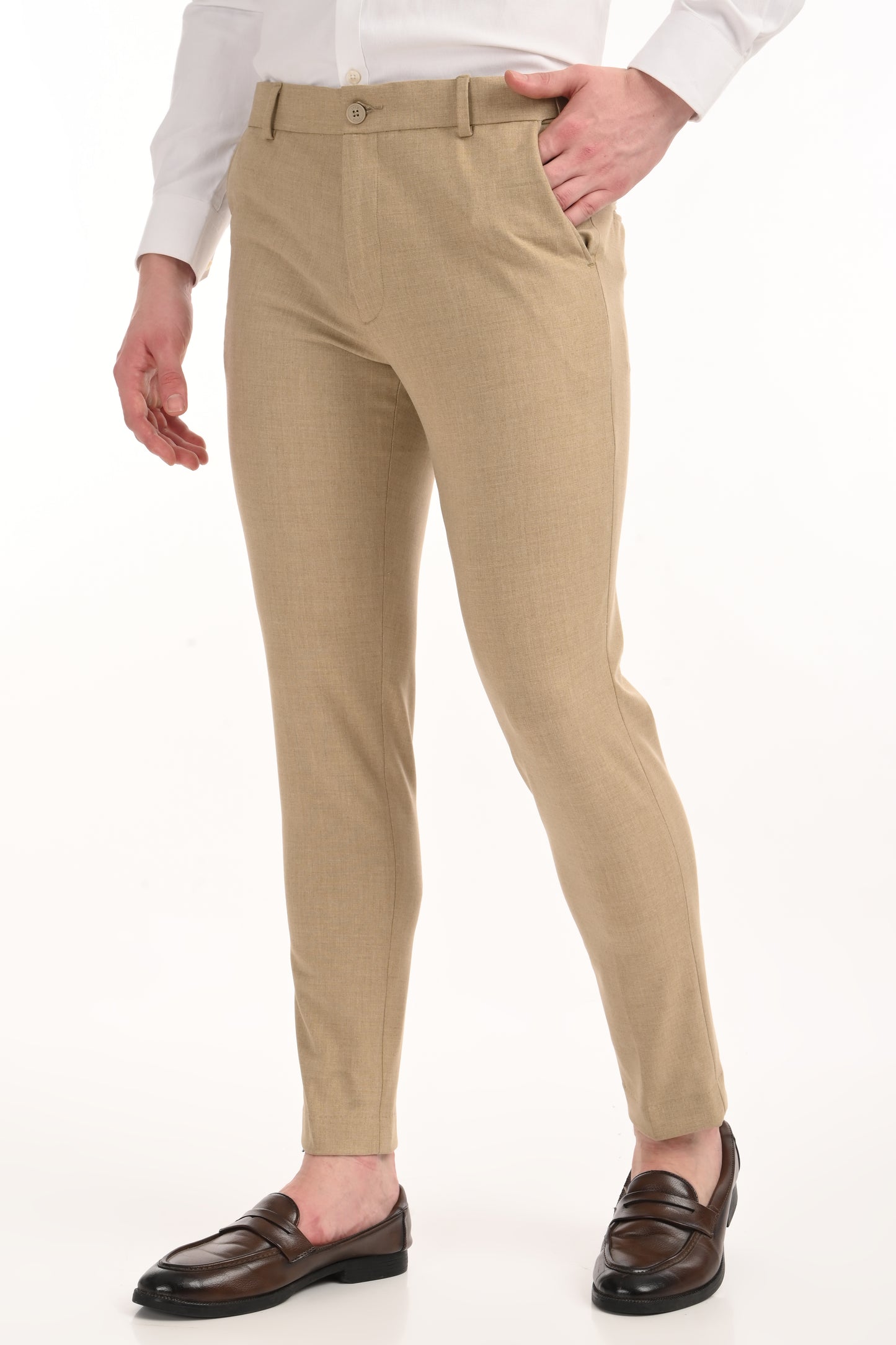 Omniwear Automatic Series – Beige Mélange Ankle Fit 4-Way Stretch Trousers