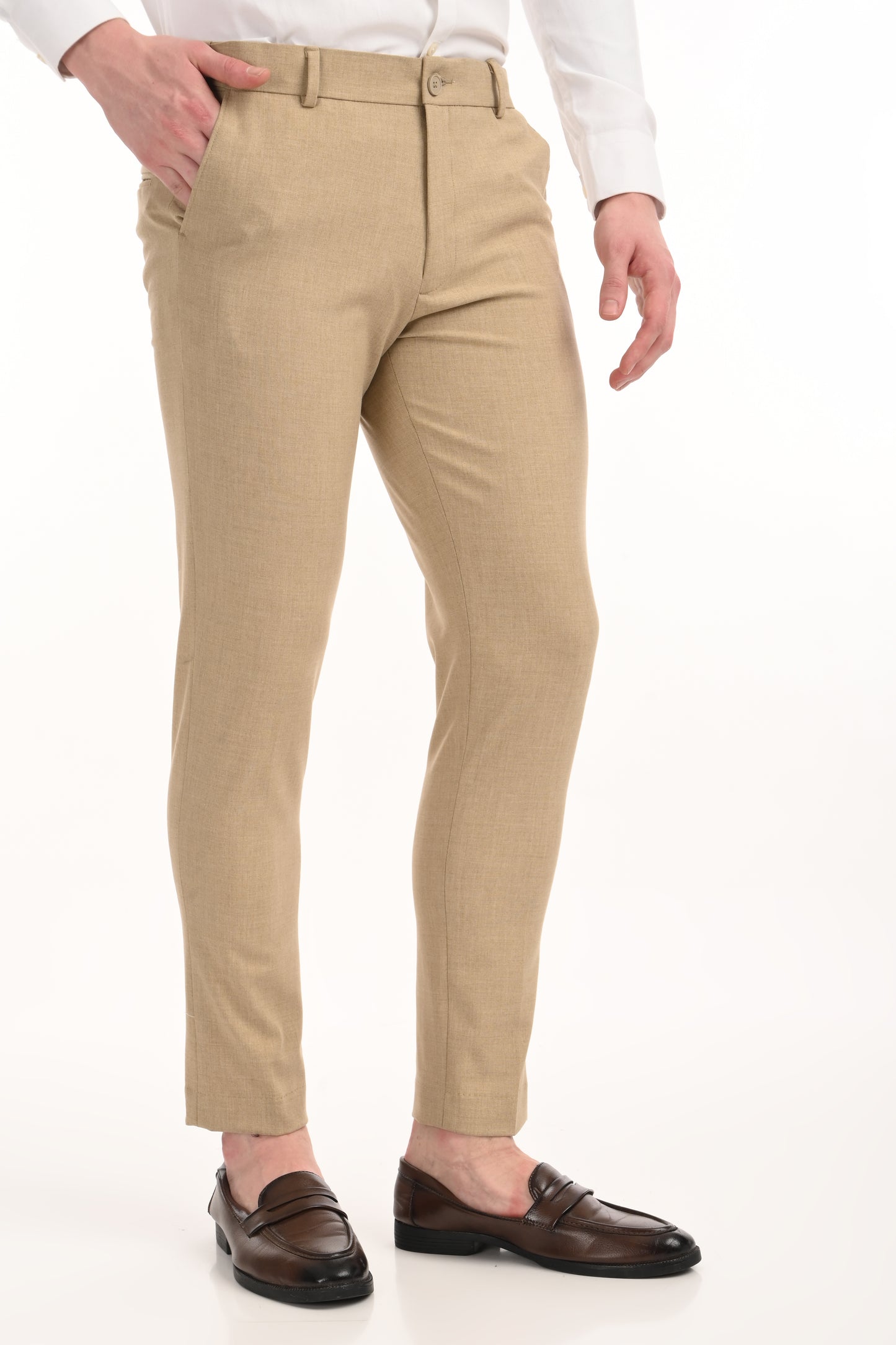 Omniwear Automatic Series – Beige Mélange Ankle Fit 4-Way Stretch Trousers - IVYN