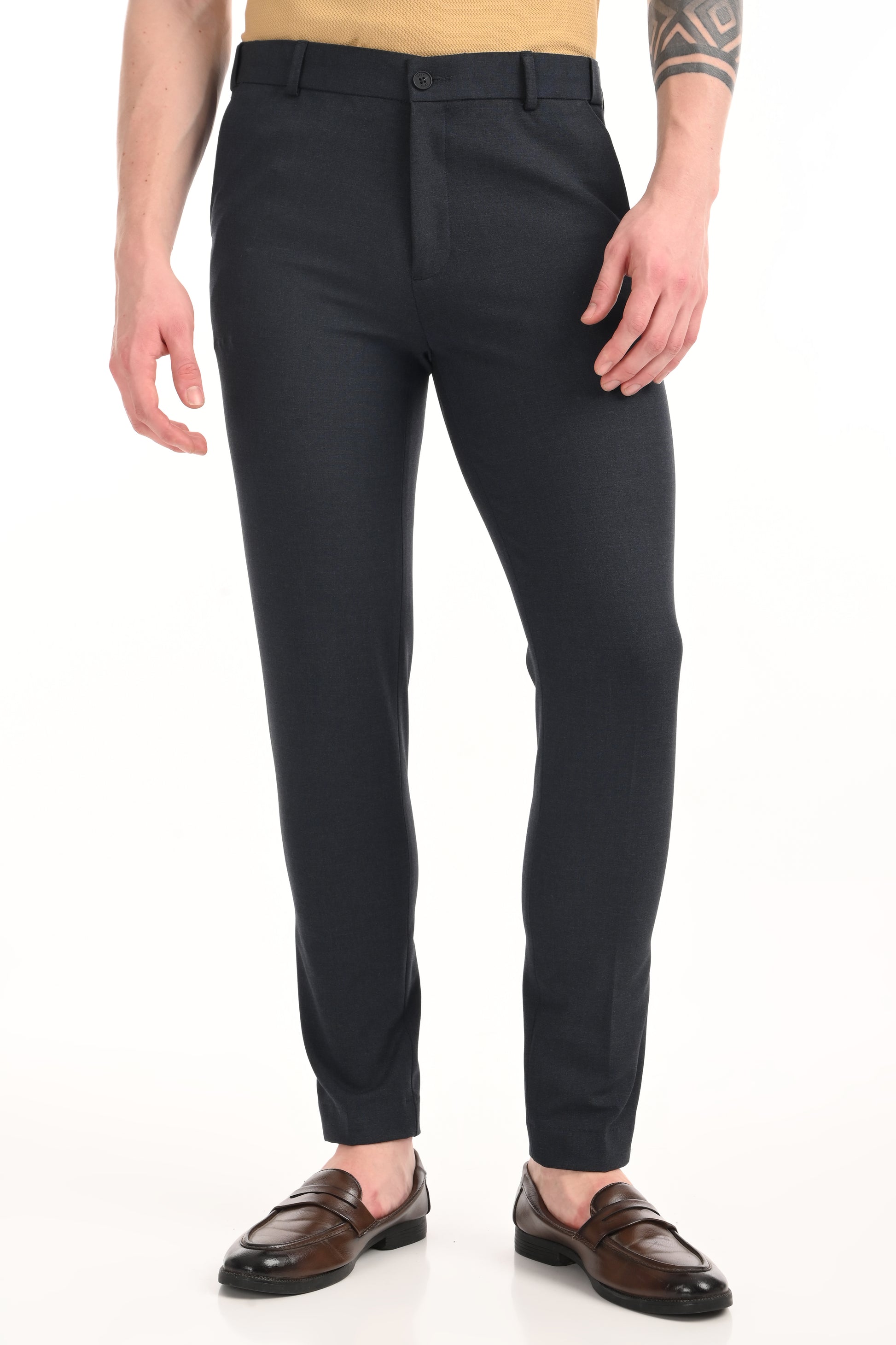 Omniwear Automatic Series – Steel Blue Mélange Ankle Fit 4-Way Stretch Trousers - IVYN