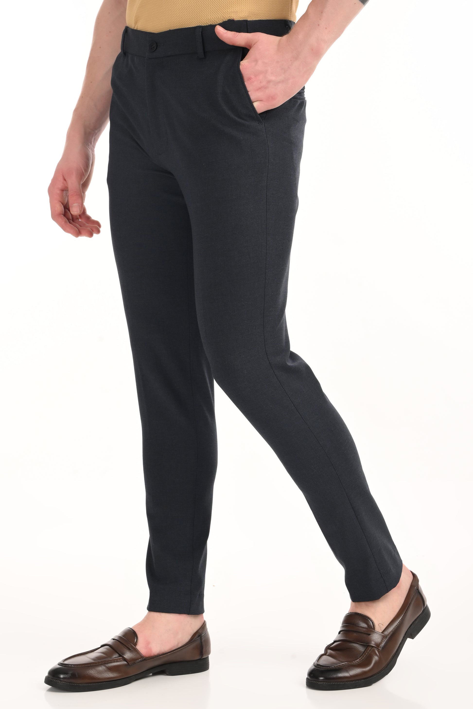 Omniwear Automatic Series – Steel Blue Mélange Ankle Fit 4-Way Stretch Trousers - IVYN