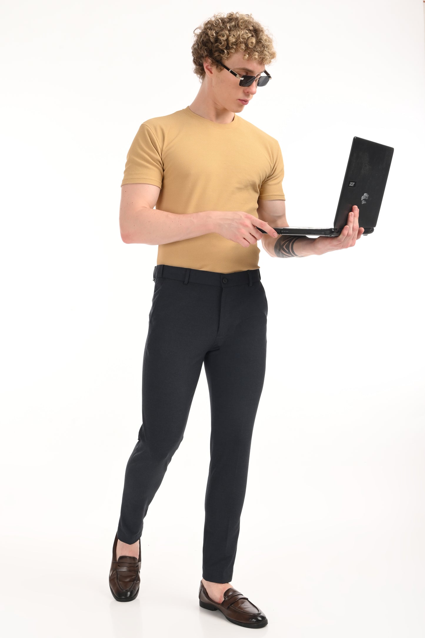 Omniwear Automatic Series – Steel Blue Mélange Ankle Fit 4-Way Stretch Trousers - IVYN