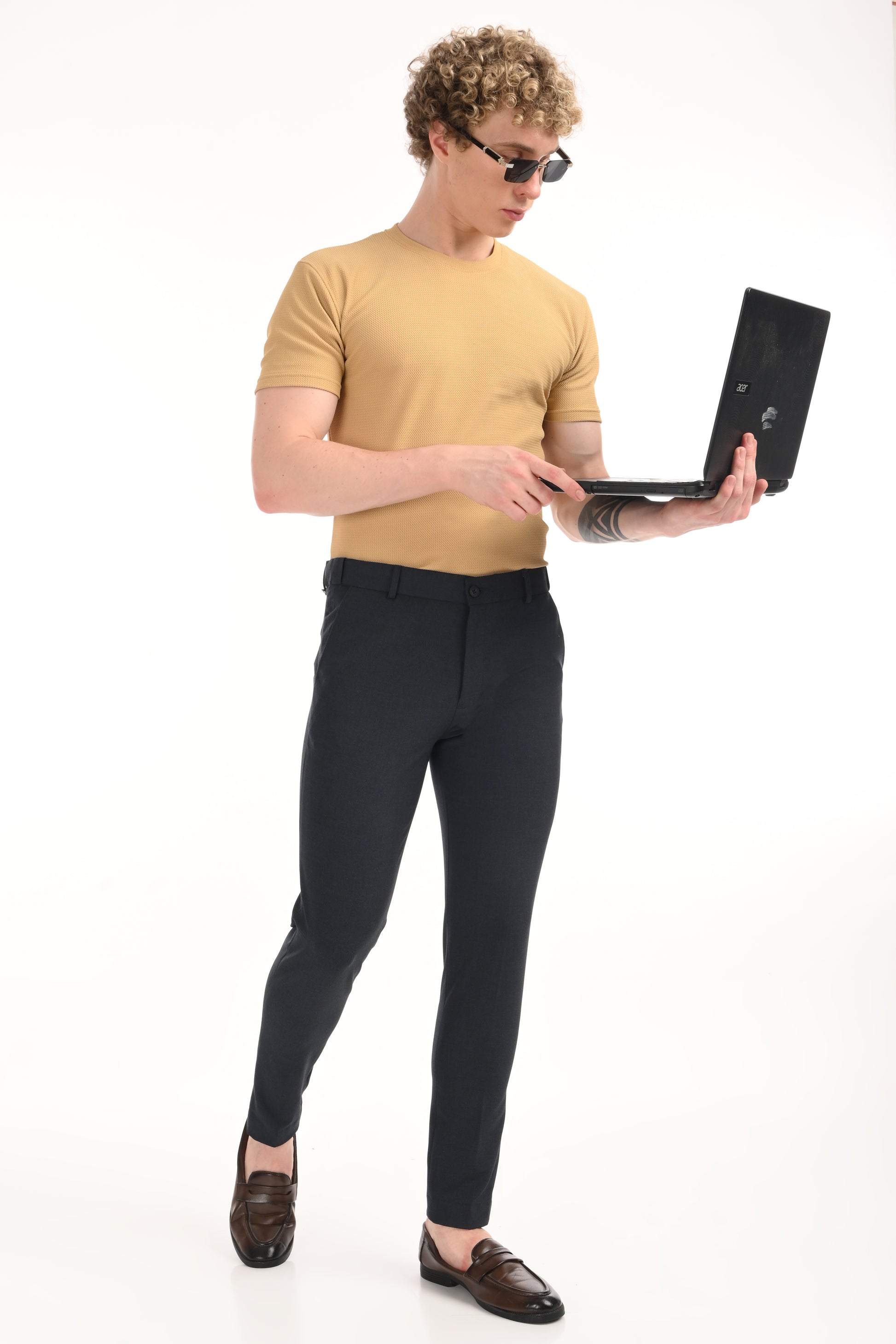 Omniwear Automatic Series – Steel Blue Mélange Ankle Fit 4-Way Stretch Trousers - IVYN