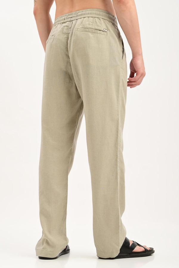 Oasis Linen-Blend Drawstring Trousers — Sage Stone