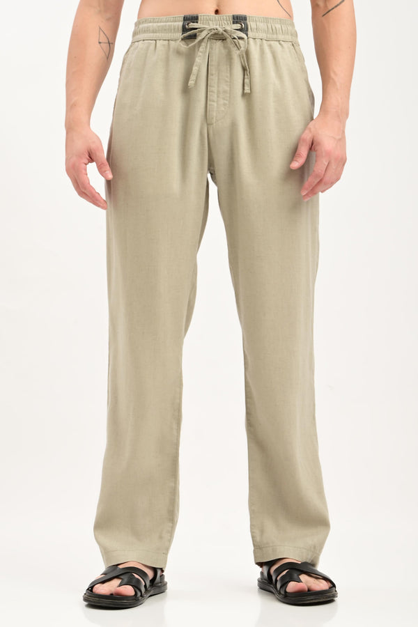 Oasis Linen-Blend Drawstring Trousers — Sage Stone