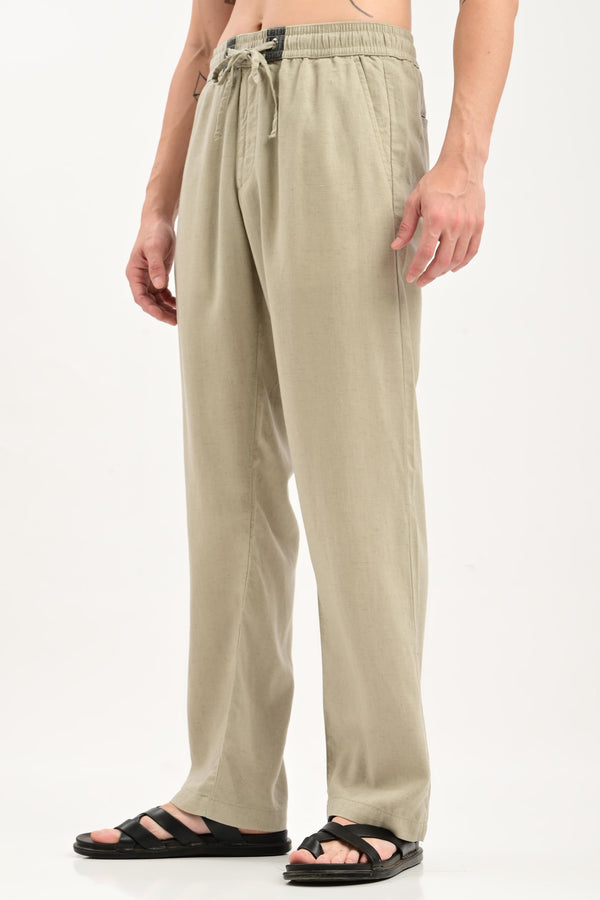 Oasis Linen-Blend Drawstring Trousers — Sage Stone