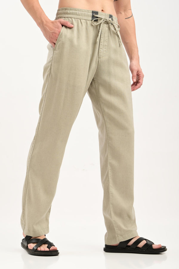 Oasis Linen-Blend Drawstring Trousers — Sage Stone