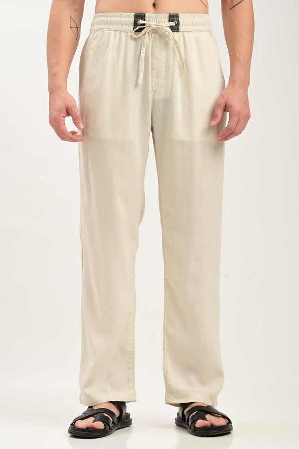Oasis Linen-Cotton Drawstring Trousers — Natural Ecru