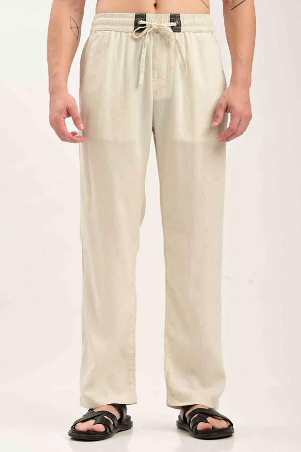 Oasis Linen-Cotton Drawstring Trousers — Natural Ecru