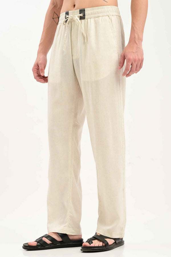 Oasis Linen-Cotton Drawstring Trousers — Natural Ecru