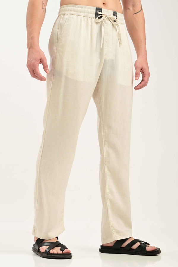 Oasis Linen-Cotton Drawstring Trousers — Natural Ecru