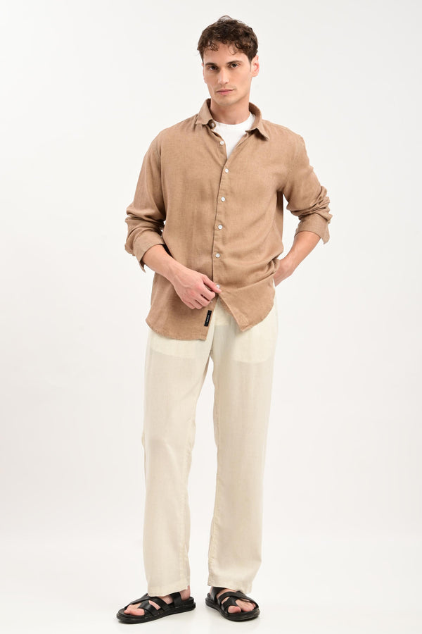 Oasis Linen-Cotton Drawstring Trousers — Natural Ecru