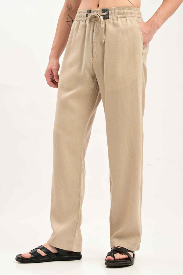 Oasis Linen-Cotton Drawstring Trousers — Sand Beige