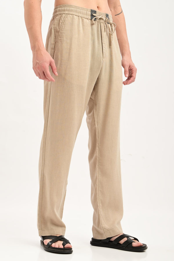 Oasis Linen-Cotton Drawstring Trousers — Sand Beige