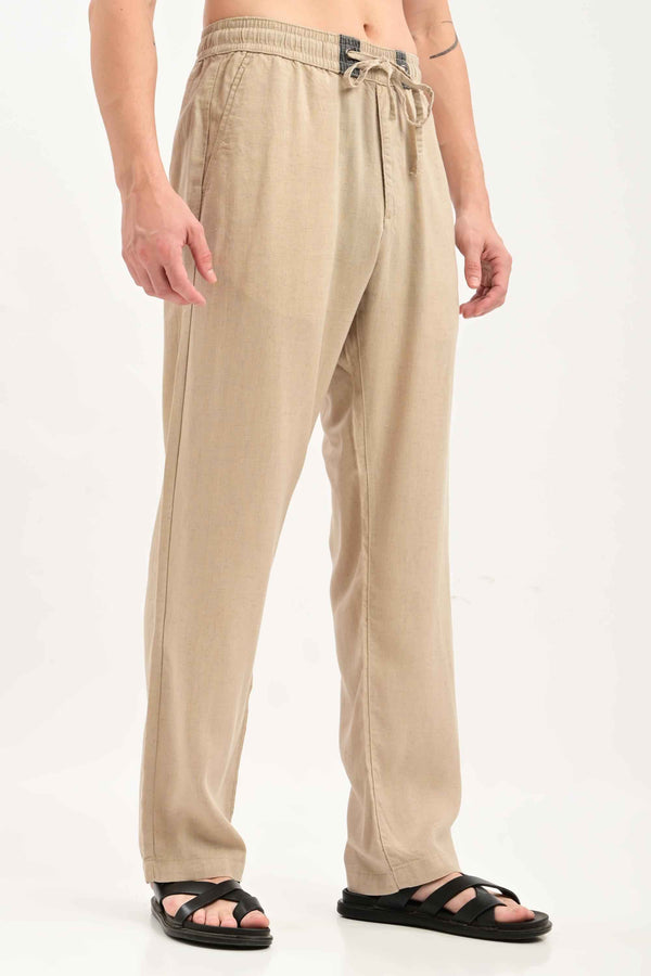 Oasis Linen-Cotton Drawstring Trousers — Sand Beige