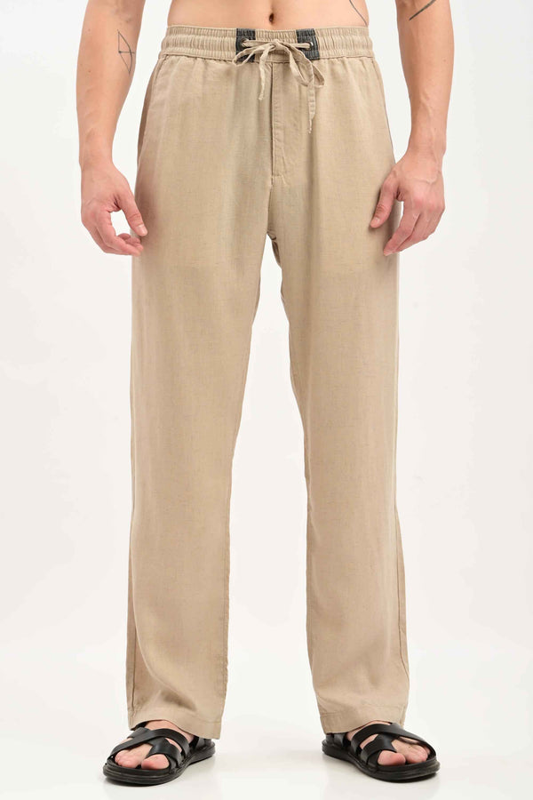 Oasis Linen-Cotton Drawstring Trousers — Sand Beige