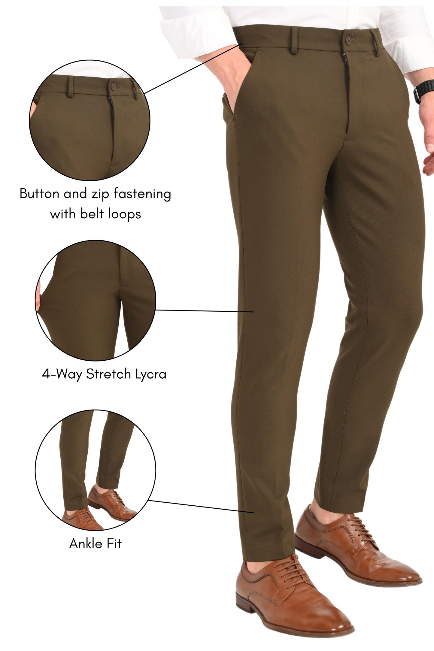 Olive Green – Ankle Fit 4-Way Stretch Formal Trouser
