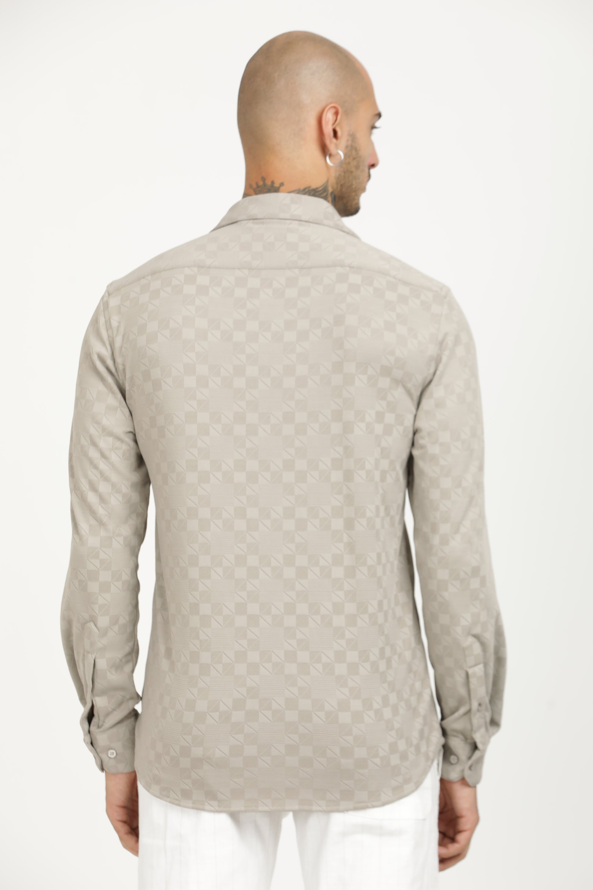 Light Grey Classic Slim Fit Self Design Textured Casual Shirt - IVYN