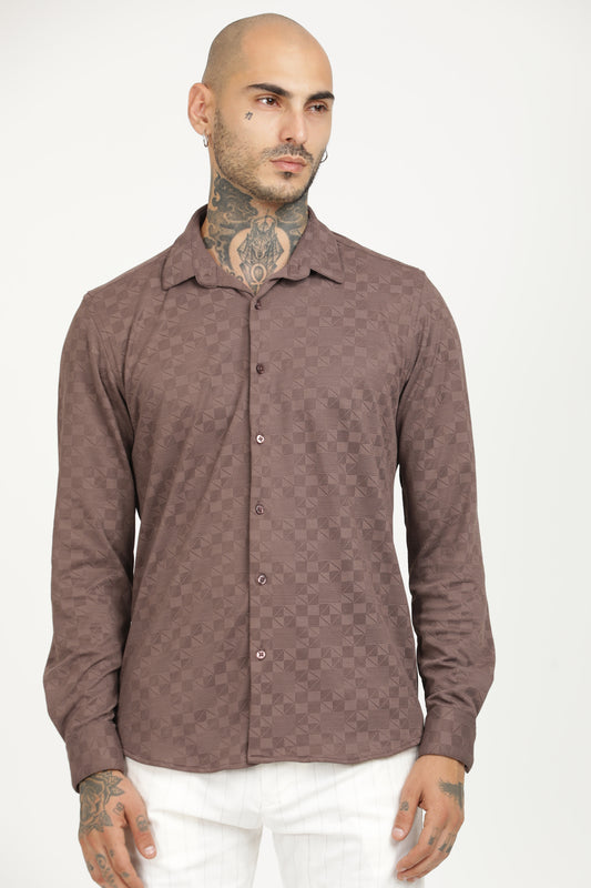 Chestnut Classic Slim Fit Self Design Textured Casual Shirt - IVYN