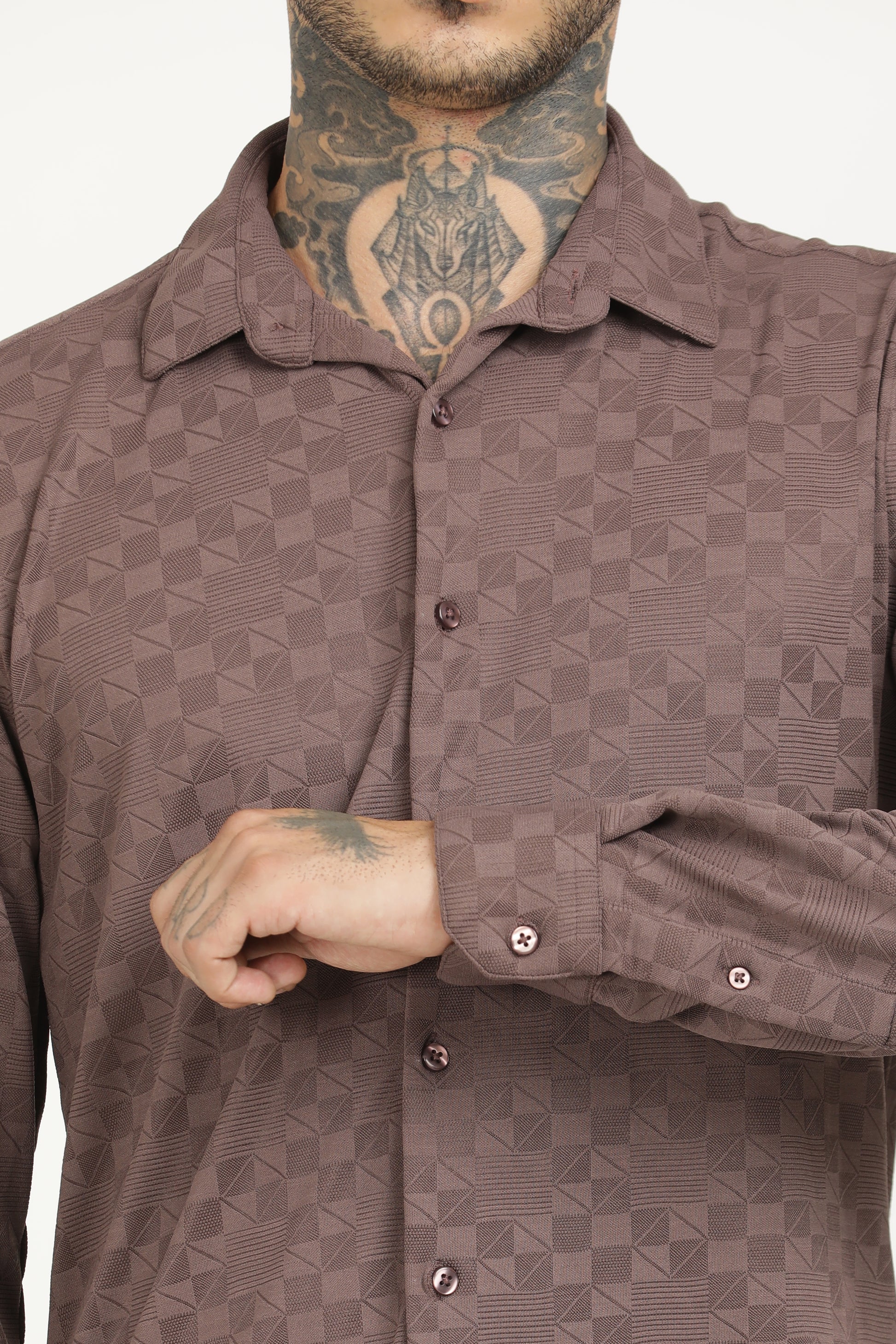 Chestnut Classic Slim Fit Self Design Textured Casual Shirt - IVYN