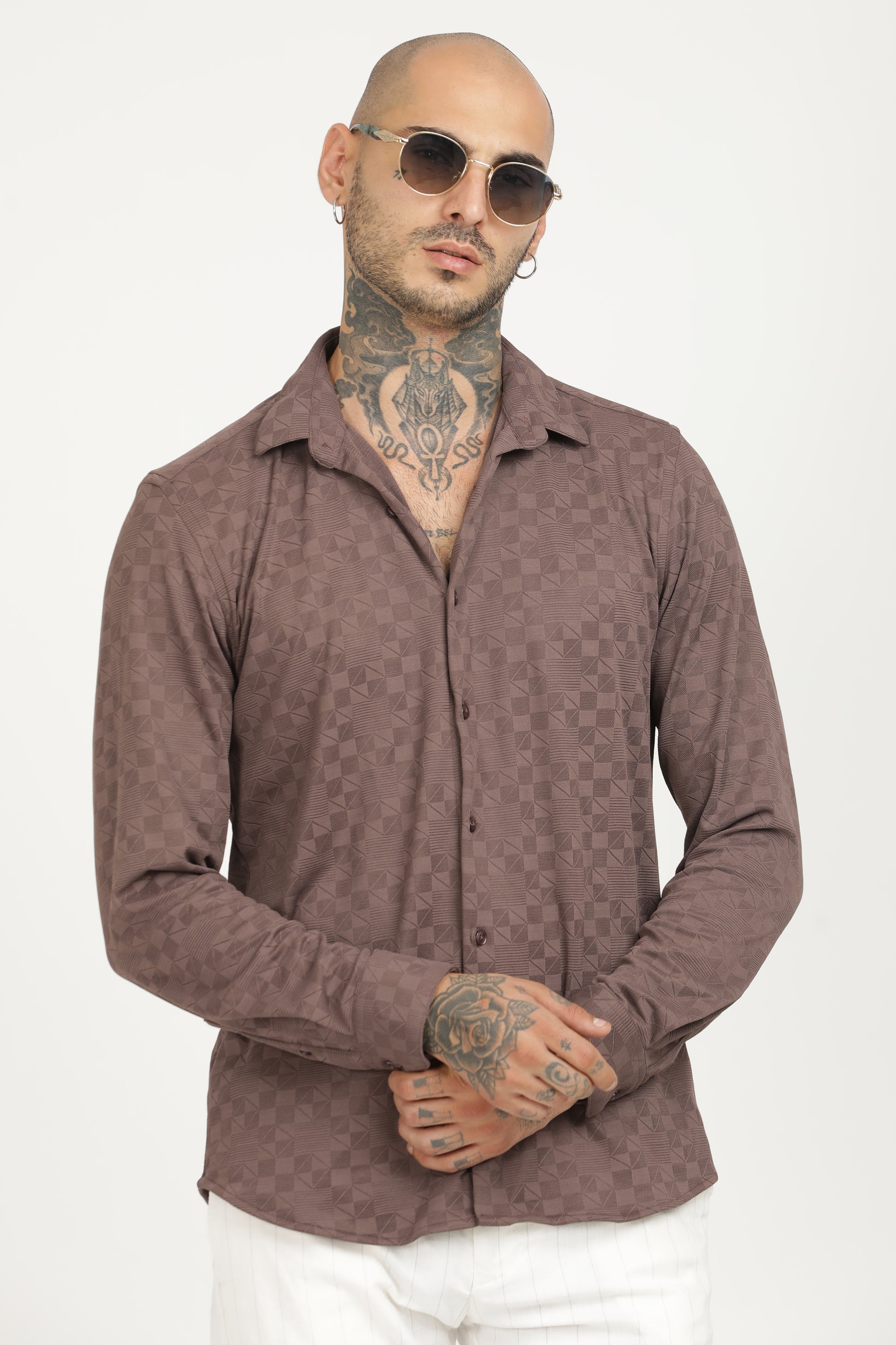 Chestnut Classic Slim Fit Self Design Textured Casual Shirt - IVYN