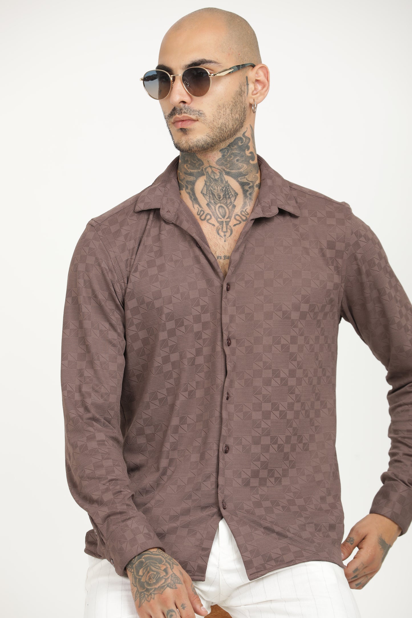 Chestnut Classic Slim Fit Self Design Textured Casual Shirt - IVYN