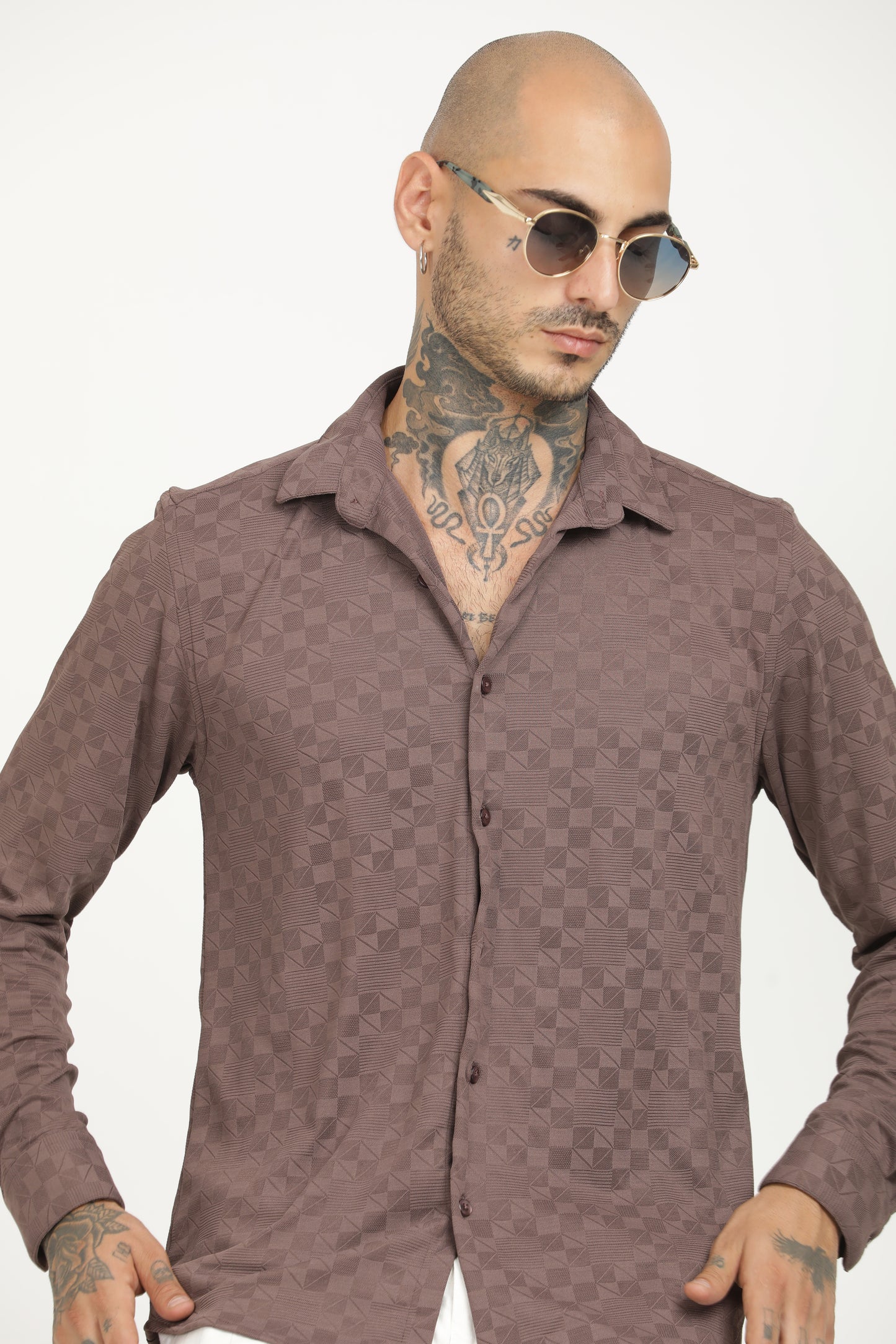 Chestnut Classic Slim Fit Self Design Textured Casual Shirt - IVYN