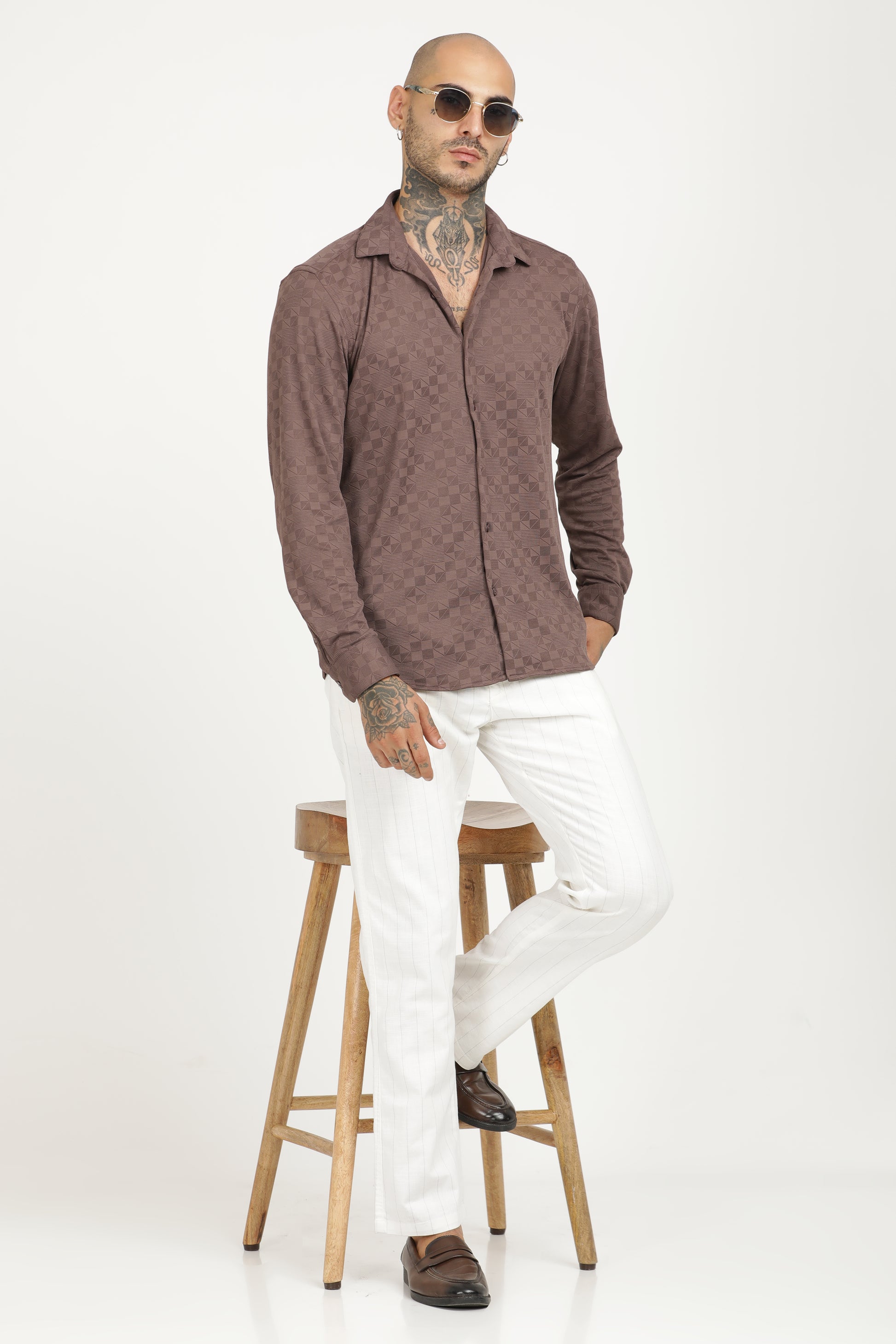 Chestnut Classic Slim Fit Self Design Textured Casual Shirt - IVYN
