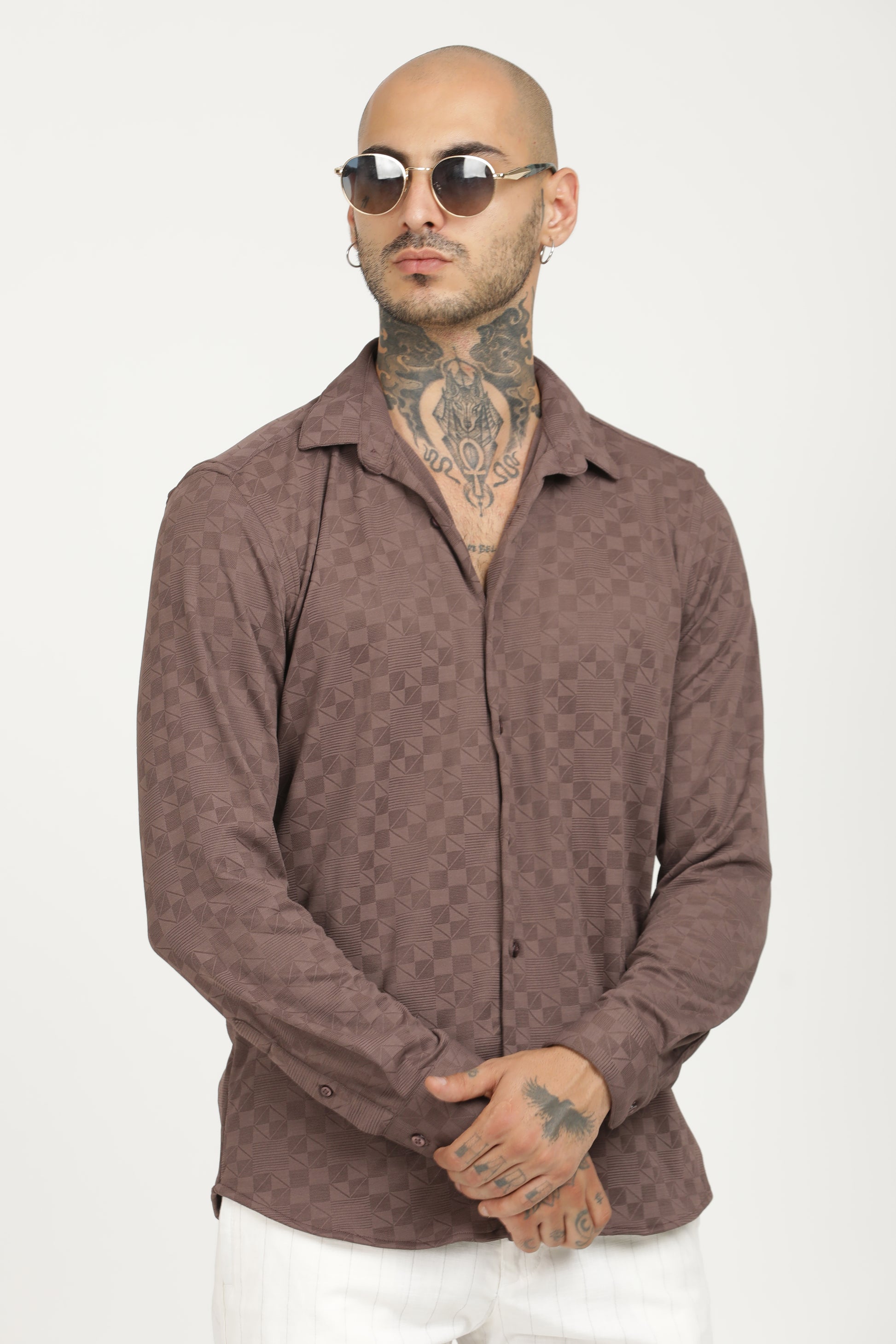 Chestnut Classic Slim Fit Self Design Textured Casual Shirt - IVYN