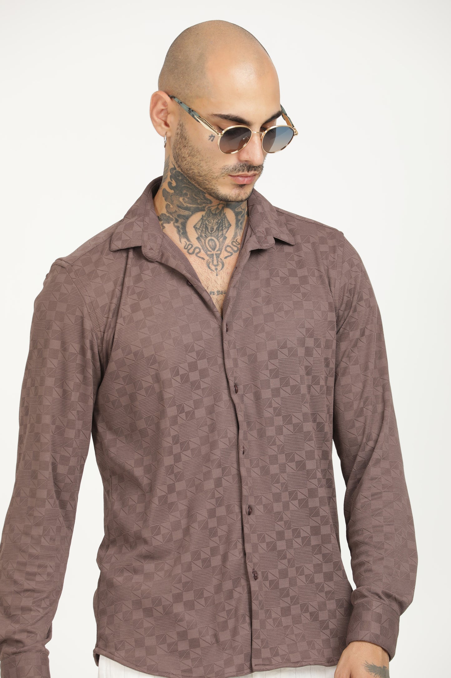 Chestnut Classic Slim Fit Self Design Textured Casual Shirt - IVYN