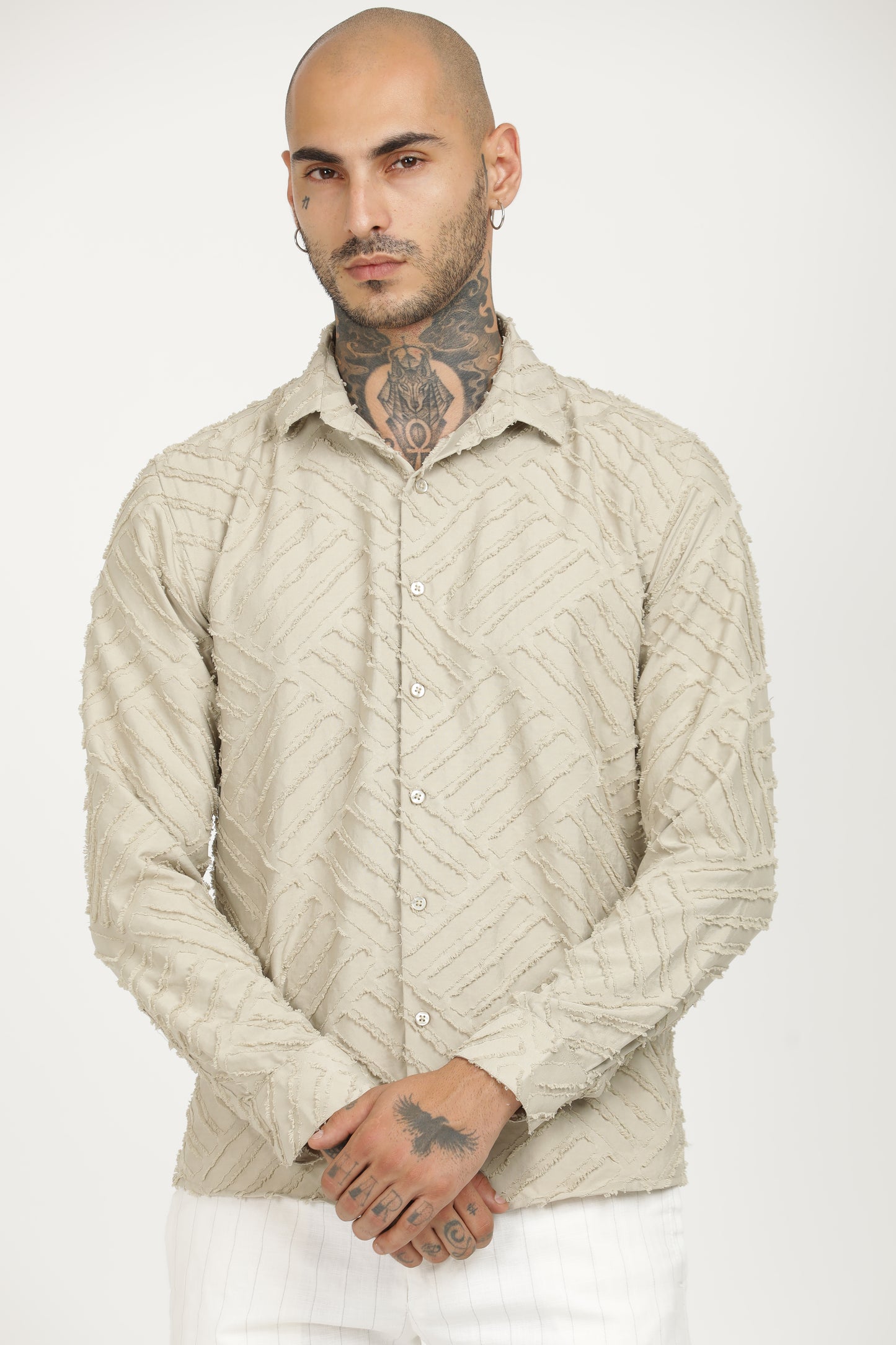 Ivory Classic Slim Fit Self Design Textured Casual Shirt - IVYN