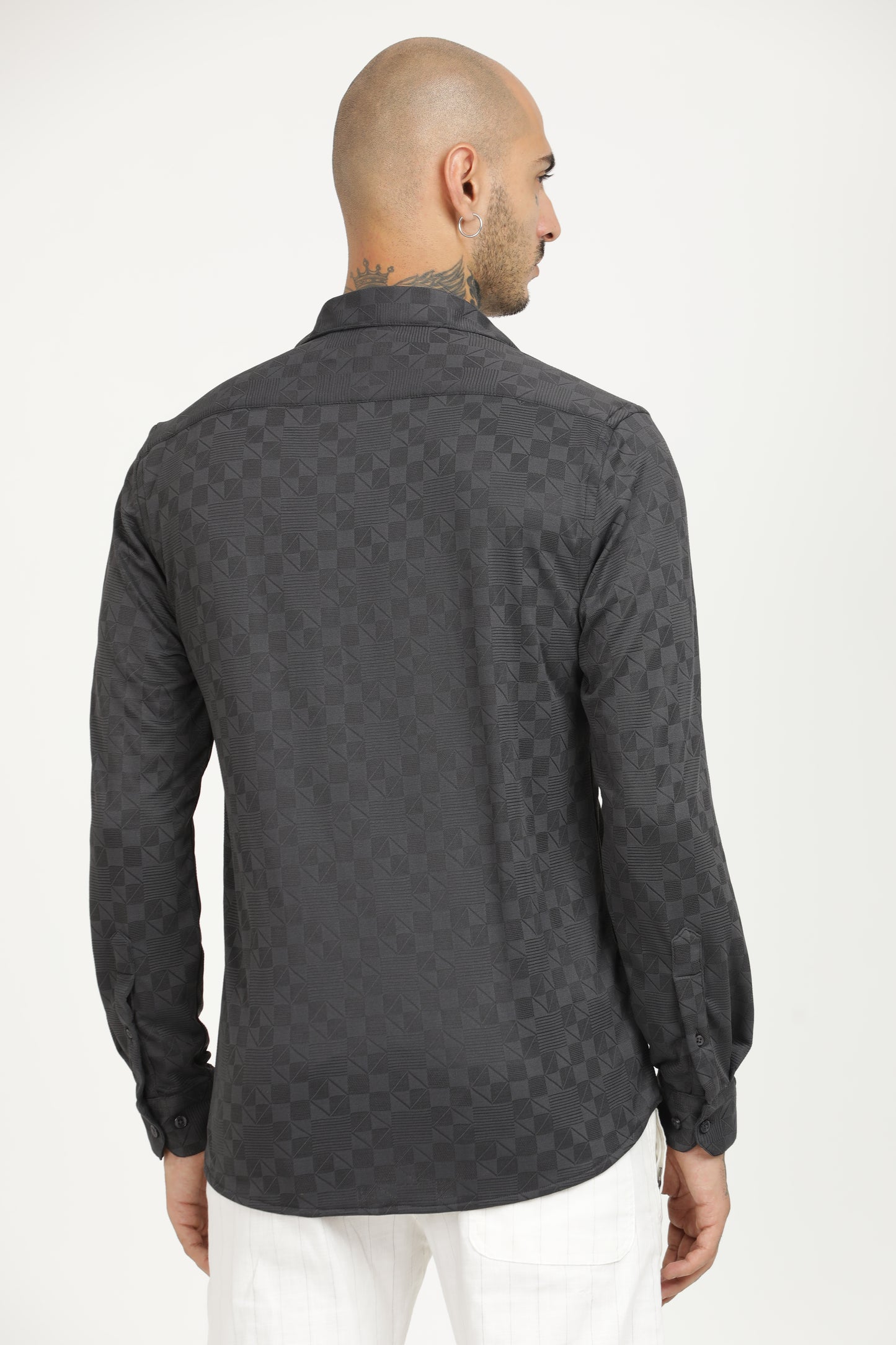 Charcoal Classic Slim Fit Self Design Textured Casual Shirt - IVYN
